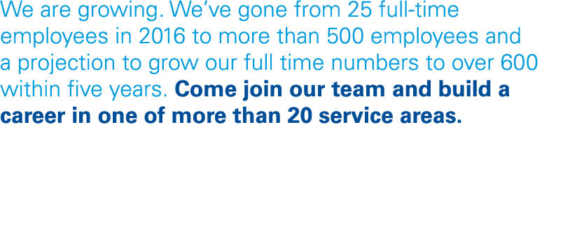 We are growing  We ve gone from 25 full-time employees in 2016 to more than 500 employees and a projection to grow ou   